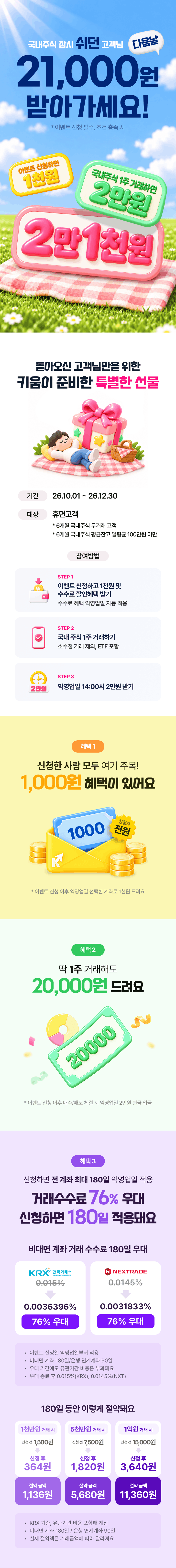 국내주식 잠시 쉬던 고객님 21,000원 받아가세요!